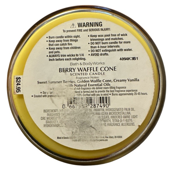 Bath & Body Works Berry Waffle Cone  3-Wick Candle NEW - Picture 4 of 4